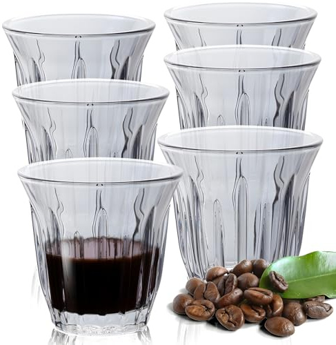 JanYoo Espressotassen 6er Set 90ml Espresso Tassen Set Espresso Gläser Mokkatassen aus Borosilikatglas, Dickwandiges Dessertgläser Cappuccino Tassen Kaffeetassen Whiskey Tassen für Zuhause (Grau)