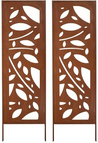 Kapaga - Sichtschutz Metall 2x - 160x50 cm - Edelrost - Rostoptik, Patina | für Garten und Terrasse - Corten, Sichtschutzelement - Sichtschutzwand - Gartendekoration Zaun - Rost (Muster 2)
