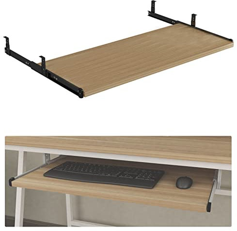 Tastaturablage 52/65/75x25cm Desktop-Erweiterung, Untertisch-Modifikation, Verschiebbare Tastaturablage, Kompatibel Mit Mausschublade, Höhenverstellbar (5 Löcher), Ergonomisch, Ermüdungsfrei(Walnut,60
