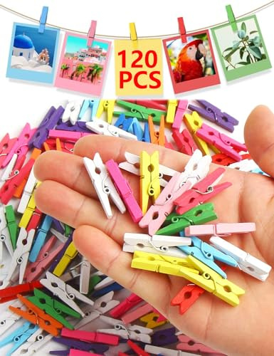 120 Mini Pinces à Linge en Bois Léger, Décoration Maison et Les Photos, Pinces à Linge en Bois Naturel pour Artisanat et Déco Mariage Photo (Couleur, 3cm)