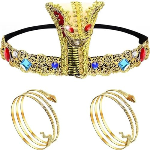 3pcs Karnevalskostüme cleopatra Kopfschmuck ägyptische Königin Perücke Schlange Stirnband Schwarzer Dame Erwachsener Kleid ägyptische Themenpartydekoration Masquerade Halloween Karneval verkleiden