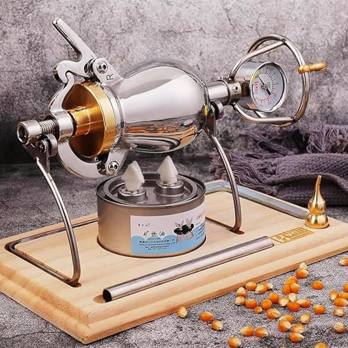 Popcorn Poppers 304 Stainless Steel Popcorn Maker Chinese Vintage Mini Popcorn Hand Popcorn with Manual Crank and Pressure Gauge for Family Gathering Party (260ML)