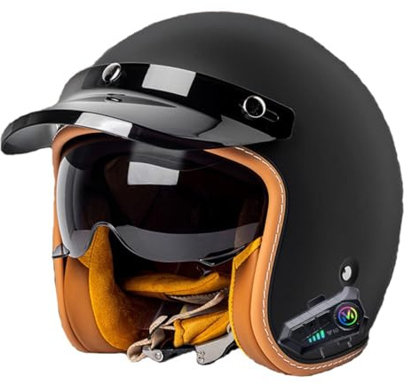 Motorradhelm Bluetooth Jethelm 3/4 Helm ECEDOT Zertifizierung Motorrad Integrierter Bluetooth-Helm Jet Scooter Helm Rollerhelm Herren Damen Mit Sonnenblende Offenem Helm