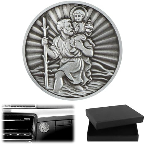 Heiligen Christophorus Auto Plaketten 4cm Christopherus Auto Magnet Modern | Gesegnet Schutzpatron der Reisenden Christopherus mit Magnet und 3 Doppelseitig Nanoklebeaufkleber - Auto Glücksbringer