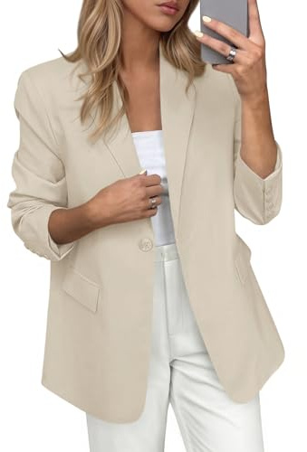 PRETTYGARDEN Blazers for Women Business Casual Outfits 2026 Spring Open Front Long Sleeve Suit Jackets Office Work Blazer(Beige,X-Large)