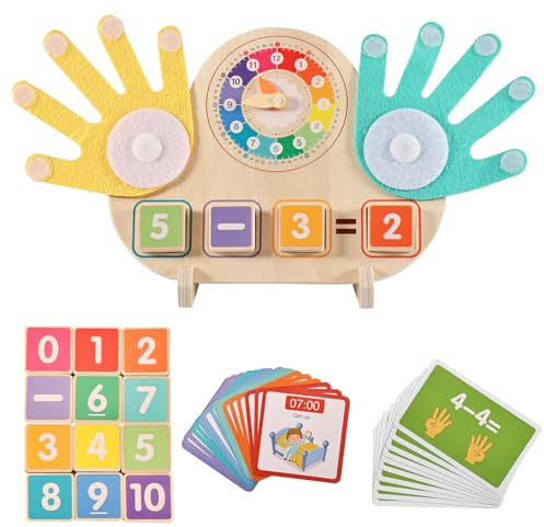 Tulov Montessori Spielzeug Lernspiel ab 4 5 6 Jahre,Kinder Mathe Lernspielzeug aus Holz,Fingerzählmathe,Lernspiele,Geschenk für Vorschule Jungen Mädchen zum Geburtstag Weihnachten Neujahr