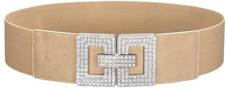 JasGood Damen Gürtel,Breiter elastischer Taillengürtel mit Silber-Strass Schnalle, Vintage Retro Stretchy Gürtel für Kleid und Strickrock
