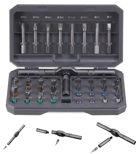 42 in 1Ratchet Screwdriver Set with 40 Magnetic Bits, Detachable T Ratchet Handle, Storage Case, Repair Screwdriver Set for Furniture Electronics Maintena, Computer, Bicycles, Gift for Father's Day