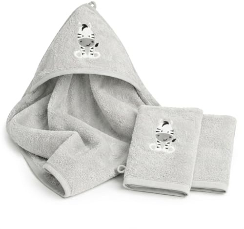 Babykajo Baby Kapuzenhandtuch im Set mit 2 Waschlappen Oeko-Tex Standart 100 Zertifiziert. Baby Badetuch aus weichem Frottee. Erstausstattung Babyhandtuch mit Kapuze 80 x 80 cm