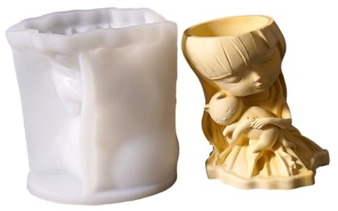 Kitten and Girl Flowerpot Silicone Mold Temperature Resistant Easy Demolding for Candle Soap Flowerpot Home Decoration