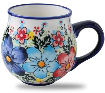 12 oz Ceramic Cup Hand-Painted Handmade Unique Floral Coffee Mug Artisan Coffee Cup Porcelain Mug for Tea Coffee Milk Microwave Dishwasher Safe, 1 pc, Premium Elegant Gift
