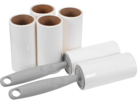 UPKOCH 8 Pièces Rouleau Anti-Peluches Gris avec 1 Manche 6 Rouleaux Adhésifs pour Vêtements, Meubles et Tapis – Balai Portable pour Poils de Chien, Chat et Peluches, Nettoyage