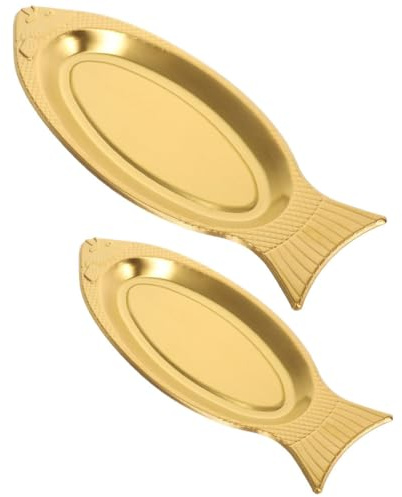 ELAYARD 2 Bandejas para Asar Forma de Pez, Acero Inoxidable Dorado, Tamaños 35 Cm y 40 Cm, Plato para Pescado al Vapor y Aperitivos, Adecuado para Cocina y Reuniones Familiares