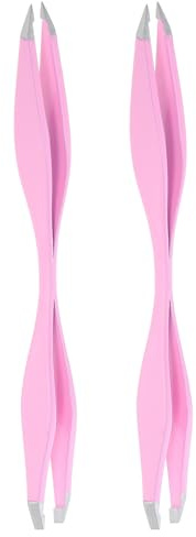 DIYEAH Pinzas para Cejas de Acero Inoxidable Doble Cabezal, Pinzas Multifuncionales Precisión, Color Rosa Fucsia, 2 Unidades, Herramienta Portátil para Depilación y Cuidado Personal