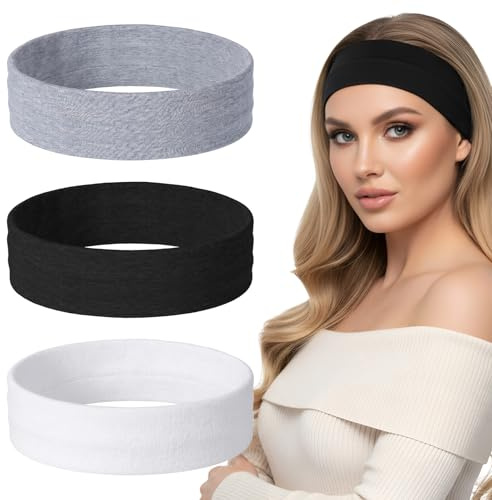3 Pcs Headband for Women Cotton Non Slip Sports Headband Wide Workout Headbands Sweat Thick Headbands for Fashion Yoga Running Spa Day Party Travel