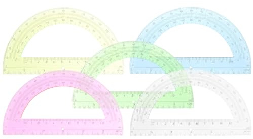 PRETYZOOM 5pcs Half Circle Protractor Set 6-inch Semi-Circle Geometry Measuring Rulers for Students with Red, Yellow, Blue, Green, Plastic Angle Tools for School and Math Drawing