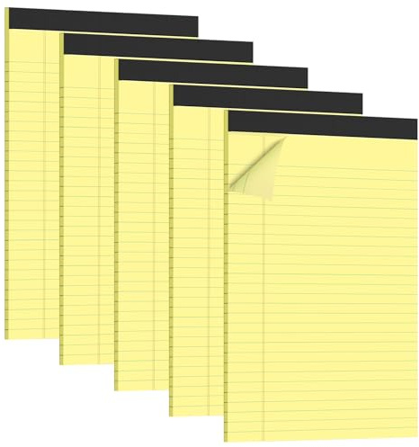 sitarcmin Notizblock A4 Gelb, 5 Stück Schreibblock liniert, Block liniert A4, Liniertes Papier 30 Blatt 60 Seiten, 0,8 mm Linierung, perforierte Abreißblöcke für Schule Büro Zuhause