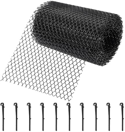 QUARKZMAN Rotolo Di Rete Plastica Per Grondaie 19.7 Piedi X 6.3 Pollici Protezione Foglie Con 10 Clip Nere Contro Foglie Rametti Rami E Detriti