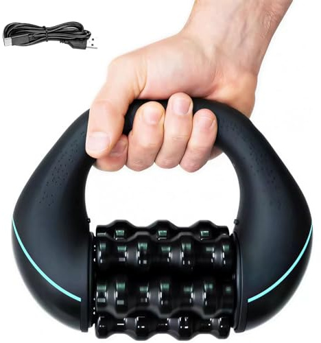 2026 Elektrisches Handmassagegerät mit Rollen - 20cm Vibrierende Faszienrolle mit Griff, 3 Intensitätsstufen & Wiederaufladbar Für Muskelentspannung, Tiefes Gewebe für Rücken, Nacken & Beine (A1)