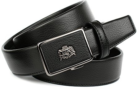Anthoni Crown Herren Ledergürtel, Schwarz, Automatik, 3,5 cm breit, Schnalle Schwarz Metallic, Modell A37T11