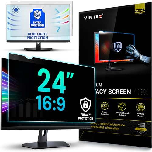 VINTEZ 24 Zoll 16:9 Sichtschutz für Computerbildschirm und Laptop - Blendschutz Folie Blaulichtfilter Augenschutz - Computer Bildschirm Sichtschutz Schild, [1 Pack]