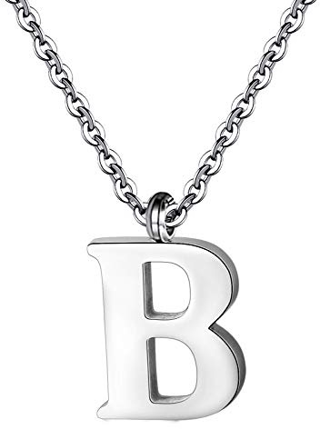 PARTNER Stainless Steel Silver Initial Necklace Alphabet Pendant Necklace 16 with 2 extender Women letter Necklace（Silver Initial B）