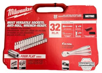 Milwaukee 3/8-Zoll-Antrieb, 32-teiliges Ratschen- und Steckschlüssel-Set, metrisch