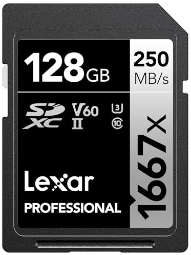 Lexar Tarjeta Profesional 1667X 128GB SDXC Uhs-II/U3 (LSD128CBNA1667) | Hasta 250 MB/s de lectura, UHS-II, V60, U3, Clase 10, video 4K, video Full HD