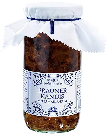 L.W.C. Michelsen - Landhaus Brauner Kandis mit Jamaika-Rum (530g) | Brauner Würfelkandis eingelegt in Jamaika-Rum | für Tee-Liebhaber | Ein Glas voll purer Natürlichkeit