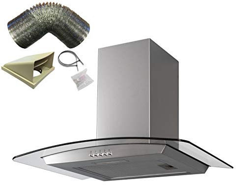 SIA CGH70SS 70cm Curved Glass Stainless Steel Chimney Cooker Hood And 3m Ducting