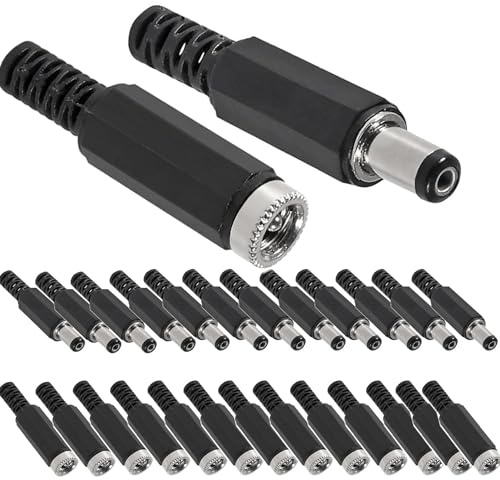 RUNCCI-YUN 5.5x2.1mm DC Socket DC Plug, DC Female Panel Mount socket, 5.5 x 2.1mm DC Power Plug,5.5 x 2.1mm Male Female Connctors+10Pack Rubber Protector Caps for Audio/Video/Phone/CCTV
