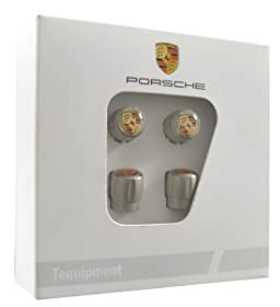 Porsche Ventilkappen Silber/Wappen farbig, Satz für RDK-Sensoren