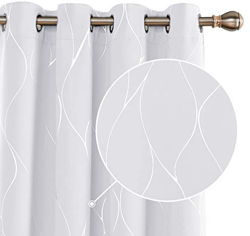 Deconovo Cortina Opaca para Habitación Matrimonio Moderno de Estampada Plateada con Ojales 2 Piezas 140x180cm Gris Perla