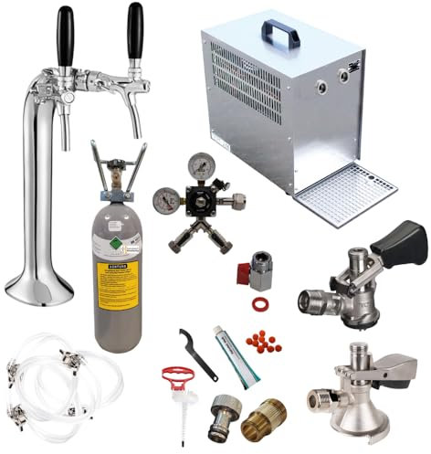 Gastrobedarf Westerbarkey Untertheken Zapfanlagen - Set 2 leitig mit Schanksäule, Kegs, Druckminderer, Schläuchen & Reinigung (Komplettset Untertheke 2 LTG Flachkeg/Köpikeg)