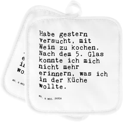 Mr. & Mrs. Panda topfhalter Habe gestern versucht, mit... - Geschenk, Spruch Sprüche Weisheiten Zitate Lustig Weisheit Worte, Rezept, Portwein, Topflappen Set, Kochlappen, Küchenpartie, Ofenlappen