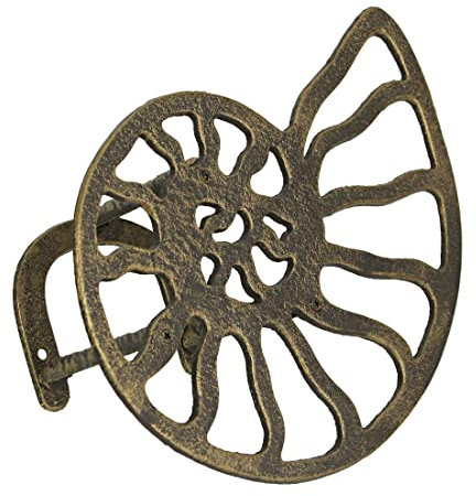 Soporte de manguera decorativo de hierro fundido con acabado de bronce de 12 pulgadas: decoración náutica al aire libre montada en la pared para una organización elegante y funcional del jardín