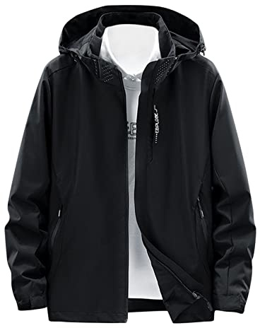 Szshaoye Waterproof Spray for Coats Waterproof Jacket Mens Big and Tall Waterproof Cycling Jacket Hooded Windbreaker Jacket Lightweight Outdoor Windproof Waterproof Jackets Casual Rain Coat(Black,XL)