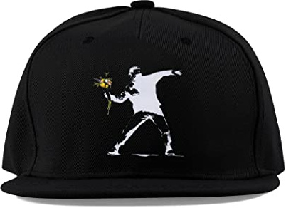 Maikomanija Banksy Street Art Graffiti Flower Thrower Cotton Flat Visor Fullcap Baseball Cap Trucker Hat Unisexe Sport Respirant, Noir , taille unique