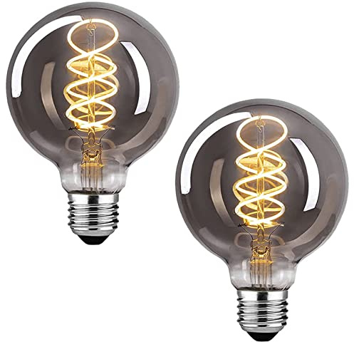 Lxcom Lighting LED Decorative Edison Bulb 6W G25/G80 Globe Light Bulbs 60W Equivalent Warm White 2700K E26 Medium Base Smoke Grey Glass Filament Bulbs for Table Lamp Wall Sconce, 2 Pack