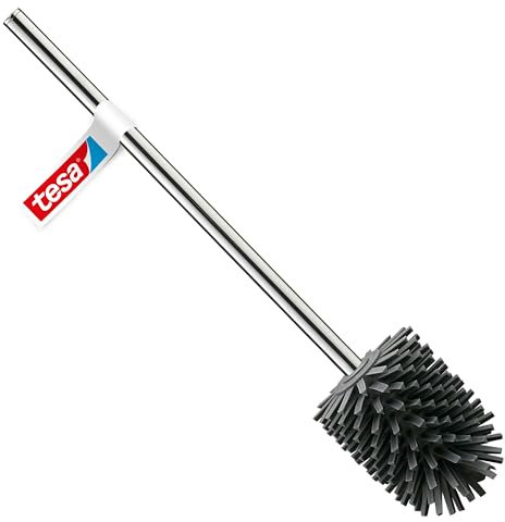 tesa Silikon-WC-Bürste - hygienische Ersatz-Toilettenbürste zur Verwendung in Allen tesa WC-Bürstengarnituren - Griff aus verchromtem Metall - Dunkelgrau - 37,4 x 7,1 x 7,4 cm