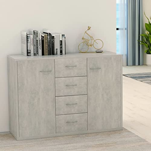 FIRBNUS 88x30x65 cm Beistellschrank mit 4 Schubladen und 2 Türen Schubladenschrank Lowboard Lagerschrank Kommode Betongrau Sideboard Wohnzimmer TV Schrank Aufbewahrungskommode Holzwerkstoff