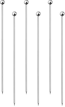 sourcing map 6 Metal Cocktail Toothpicks Round Bead Drink Picks Cocktail Skewers 6Pcs