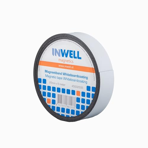 Inwell - Magnetband 25 mm mit Whiteboard-Beschichtung - 10 meter | Magnetbänder mit weißer Oberfläche, Für einem Whiteboard-Marker, Magneten beschriftbar