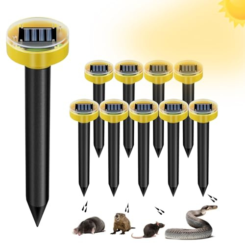 10 Pack Solar Powered Snake Repellent for Yard, Ultrasonic Mole Repellent, Gopher Repeller Sonic Mole Deterrent Spikes, Snake Gopher Mole Vole Repellent Outdoor for Lawn Garden & Yard