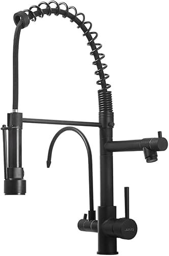 3 Wege Wasserhahn Küche Spiralfeder Küchenarmatur Spültischarmatur Küche for Osmoseanlage Trinkwasser Heiß und Kalt 3 in 1 Mischbatterie for Wasserfilter-Schwarz (Color : Wasserhahn Küche Schwarz)