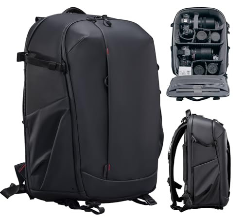 ULANZI Camera Backpack Professional Bag, Water-Resistant Photography Camera Case Anti Theft Travel for Photographers DSLR Mirrorless Camera Lens Tripod Holder 16 Laptop Black 22L