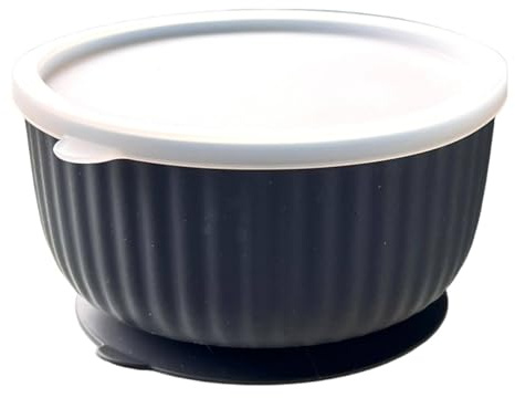 Katzennapf mit Saugnapf & Silikondeckel 400 ml – Erhöhter Rutschfester Haustiernapf für Kätzchen, kleine Hunde, Kaninchen – Spülmaschinenfest, Nass- und Trockenfutter (Graphit)