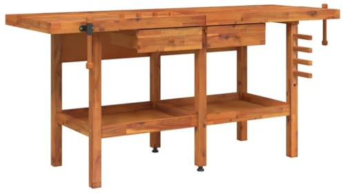 Willood Werkbank mit Schubladen Schraubstöcken 192x62x83 cm Akazienholz