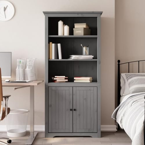 THOYTOUI Bücherregal, Stehsammler Aktenschrank Lagerregal Lagerschrank Geeignet für Balkon Büro Arbeitszimmer Werkstatt Grau 80x40x172 cm Massivholz Kiefer