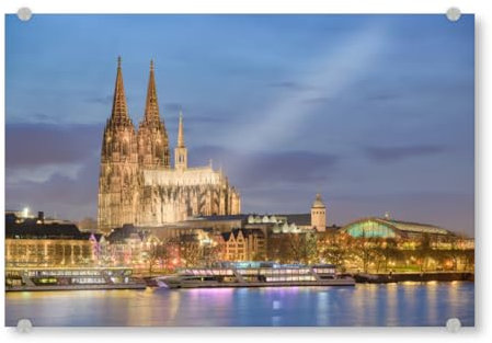 artboxONE Acrylglasbild 90x60 cm Städte/Köln Kölner Dom und Hauptbahnhof - Bild köln Beleuchtung City